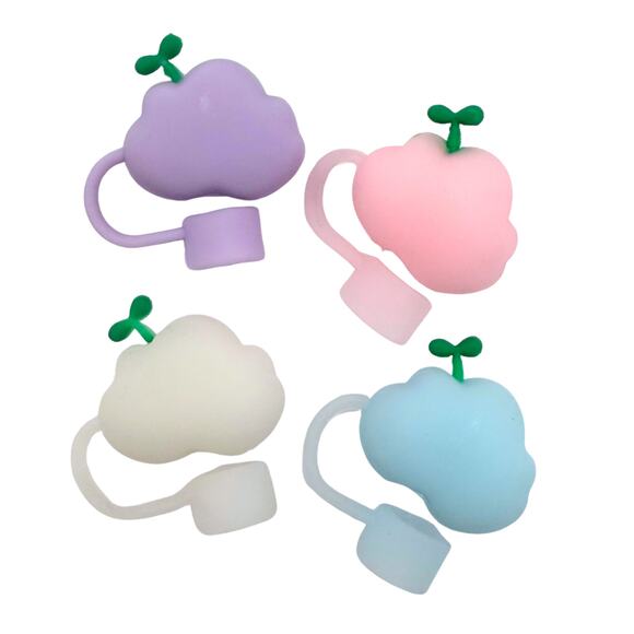 Kawaii Cloud Silicone Straw Cover Toppers Set of 4 10mm Straws Stocking Stuffers - Picture 2 of 2